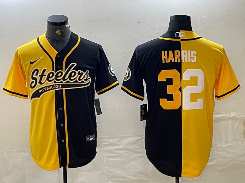 Men Pittsburgh Steelers 32 Harris Yellow black Joint Name 2024 Nike Limited NFL Jersey style 1